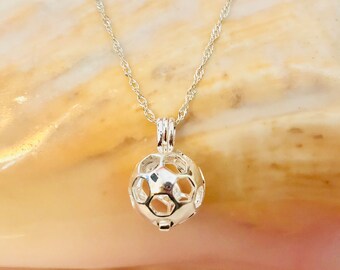 Sterling Silver Soccer Ball Locket Necklace: Essential Oil Diffuser
