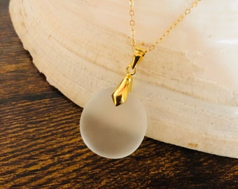 Sea Glass Pendant Necklace: 14k Gold Filled Bail, Beach Jewelry