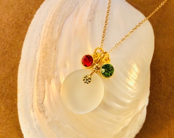 Gold Filled Sea Glass Necklace with Swarovski Birthstones