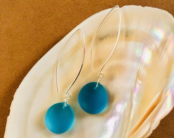Turquoise Sea Glass Earrings: Sterling Silver Dangle Beach Jewelry