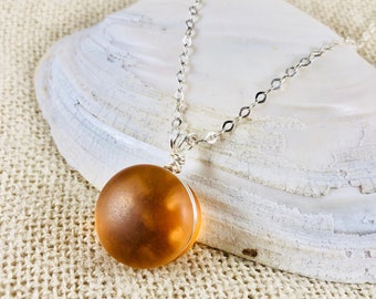 Brown Sea Glass Pendant: Sterling Silver Wire Wrapped Necklace