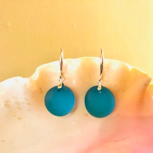 Sea Glass Earrings Sterling Silver Earrings Beach Glass Jewelry Drop Dangle Sea Glass Earrings Gift for Her Deep Turquoise image 3