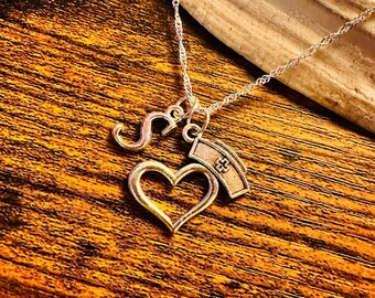 Personalized Nurse Necklace with Heart, Initial, and Nurse Cap Charm, Silver-Plated Nursing Jewelry Gift
