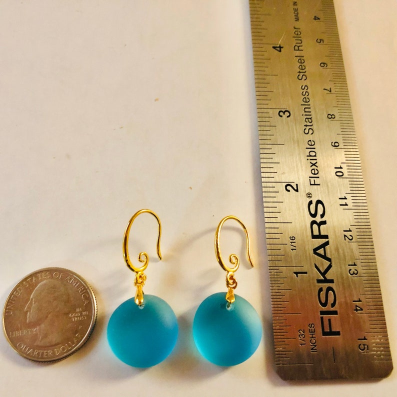 Sea Glass Earrings 18k Gold Filled Jewelry Beach Glass Jewelry Round Drop Sea Glass Earrings Sea Glass Jewelry Deep Turquoise image 4
