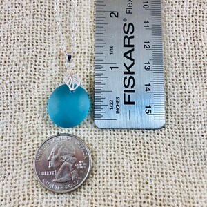 Sterling Silver Sea Glass Pendant Necklace Beach Glass Jewelry Silver Leaf Pendant Elegant Seaglass Jewelry Deep Turquoise Blue image 3