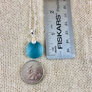 Sea Glass Drop Pendant Necklace Sterling Silver Beach Glass Jewelry Simple Unisex Seaglass Necklace Medium Turquoise Blue image 3