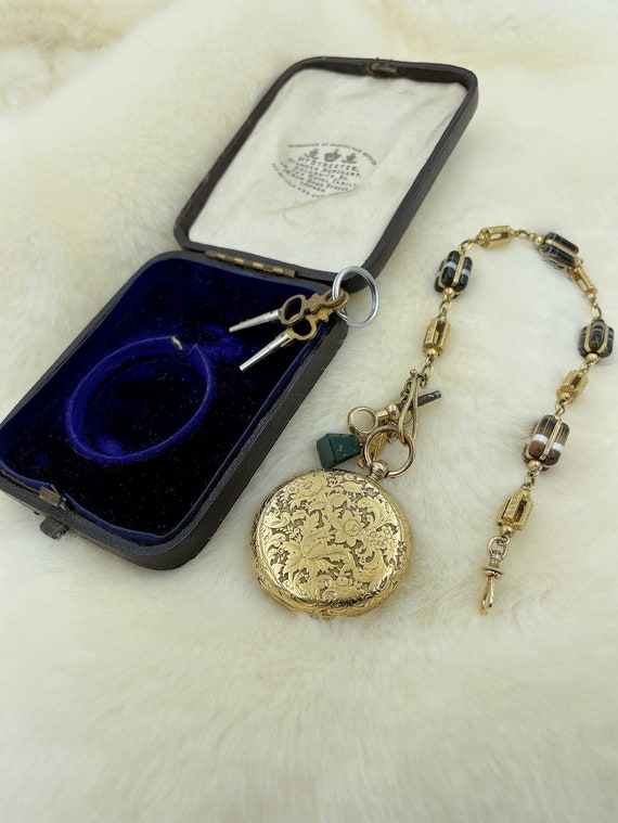 Lady Gold Pocket Watch With Sugar Agate With Bloo… - image 2