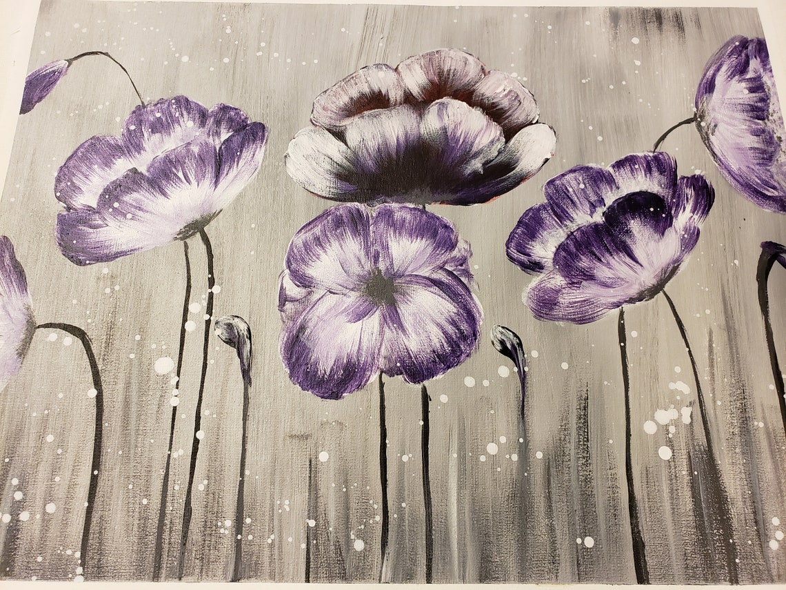 Original Acrylic Purple Flower Painting on Canvas paper Etsy