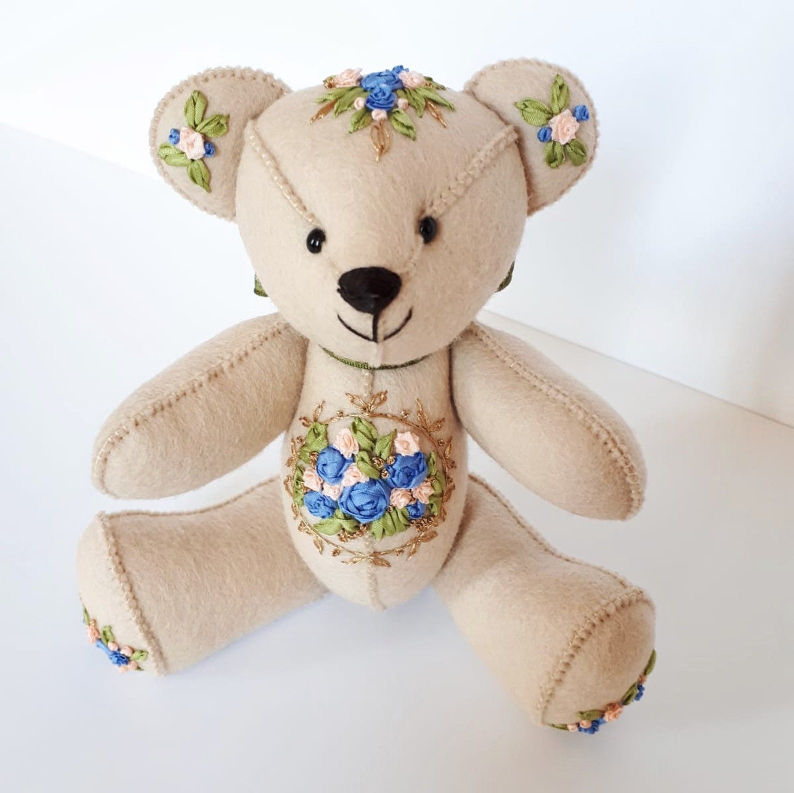 Hand Embroidered Teddy Bear Personalised Organic Wool Teddy Etsy