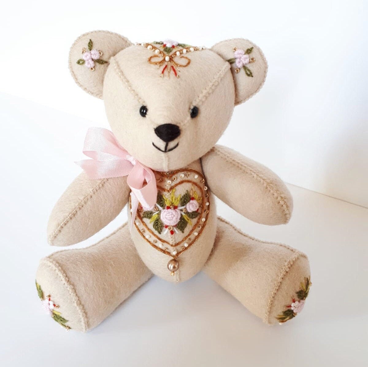 Hand Embroidered Teddy Bear Personalised Organic Wool Teddy Etsy UK