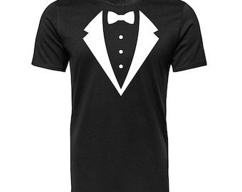 Camisetas para fiestas de bodas: diseños personalizados de pajaritas y esmóquines para padrinos de boda