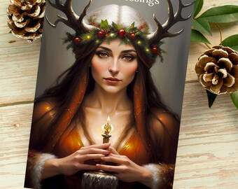 Pagan Yule Greeting Card: Forest Goddess Winter Solstice