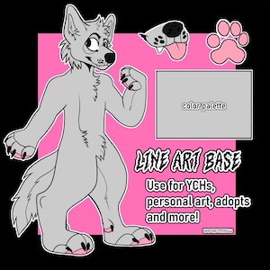 Arkusz referencyjny postaci Furry Line Art Base dla Adoptów i Fursona