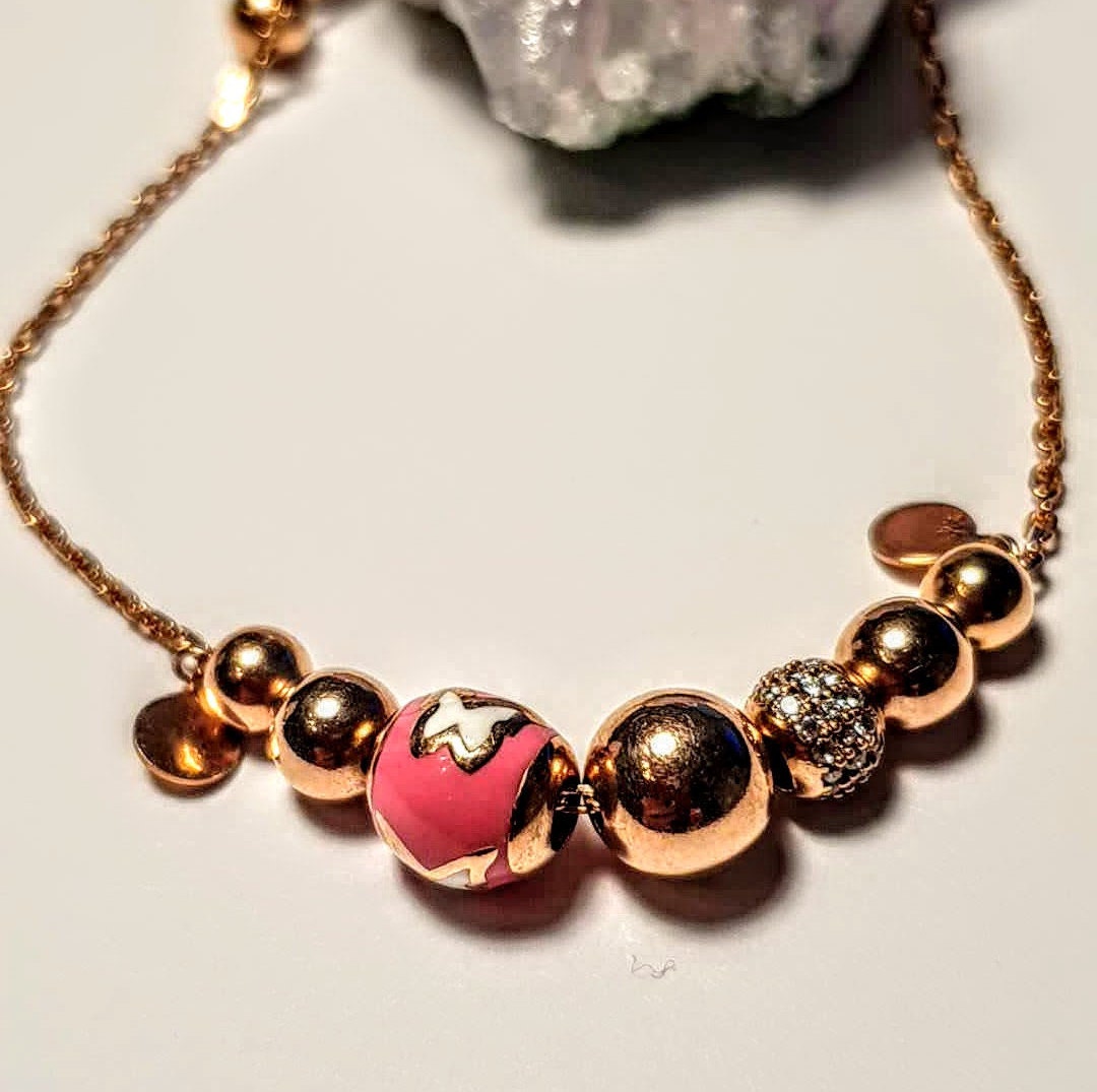 Sterling Silver Rose Gold Bracelet With Charms, Charm Bracelet, Rose
