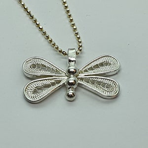 Filigree Dragonfly Sterling Silver Necklace, Handmade Necklace, Silver chain, Christmas gift for her, Dragonfly design