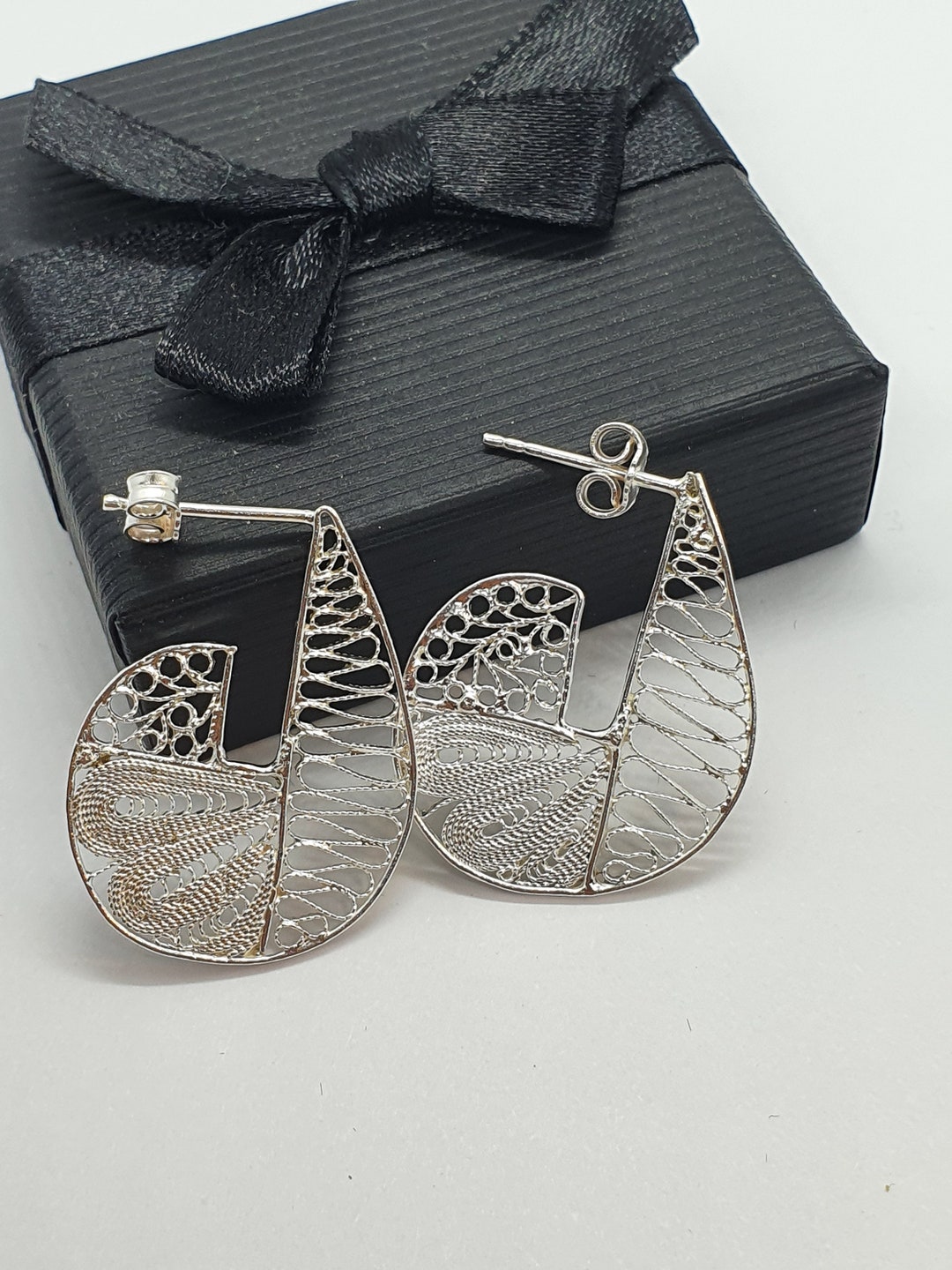 Ouvert Coeur Filigrane Pendantes Earrings IN Rose Argent Sterling Plaqué Or