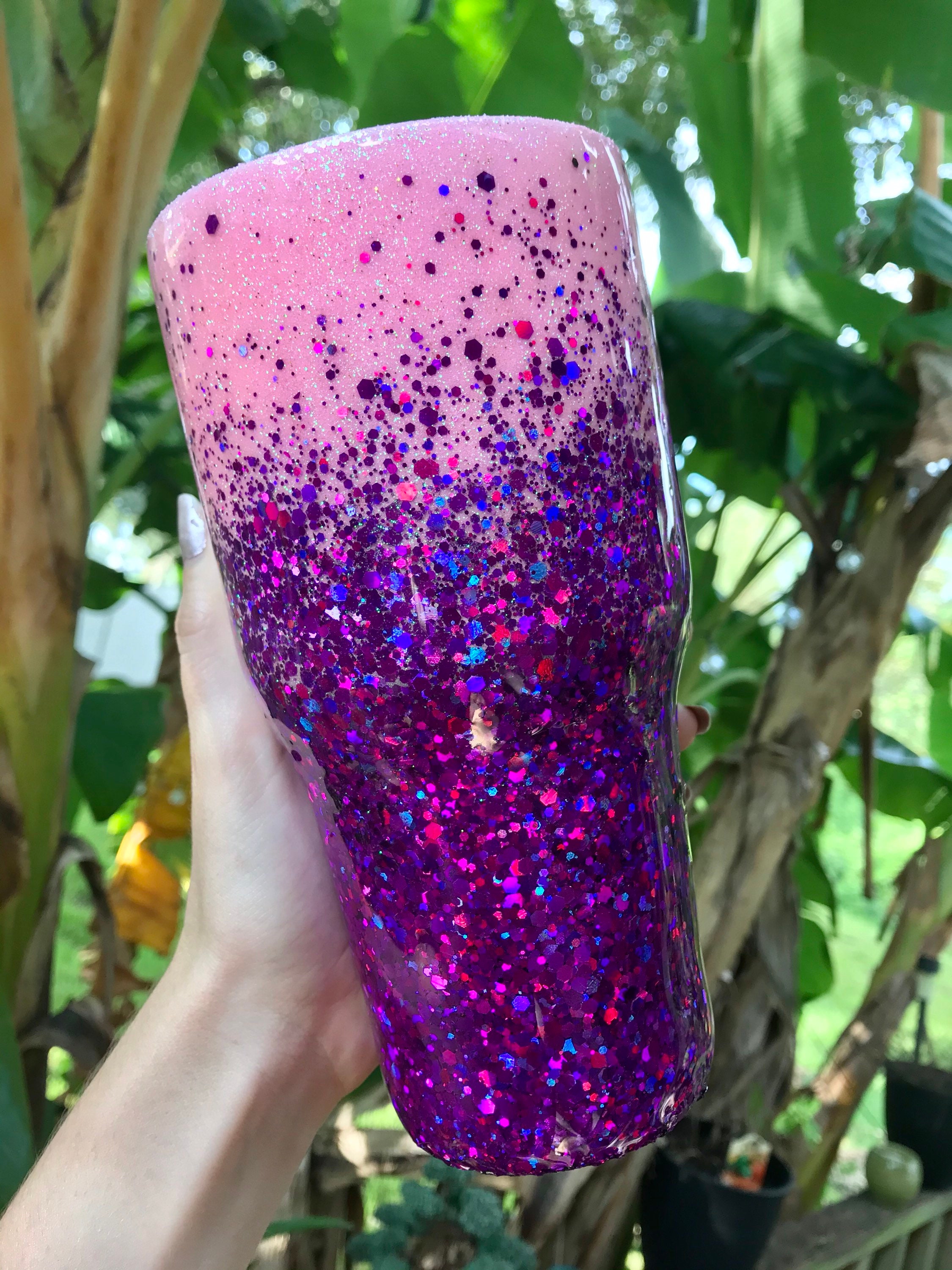Pink & Purple Glitter Dipped Tumbler Personalized Tumbler Etsy