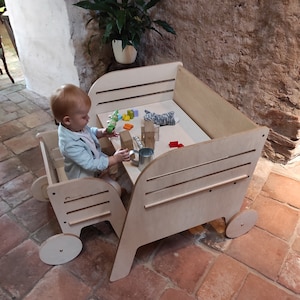 Montessori Wooden Table & Chair Set  for Kids Wagon Wheel- Ergonomic Height Adjustable Toddler Desk