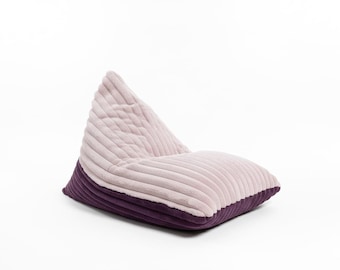 Sillón puff infantil – Puff de felpa premium para el suelo “Berry Rose” / Funda suave y esponjosa reversible / Extraíble y lavable