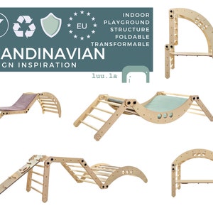 Klimdriehoek, klimplank en boog/wipwap SET: Opvouwbaar Montessori-meubilair voor ontwikkeling afbeelding 10