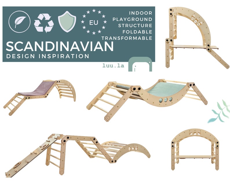 Klimdriehoek, klimplank en boog/wipwap SET: Opvouwbaar Montessori-meubilair voor ontwikkeling afbeelding 10