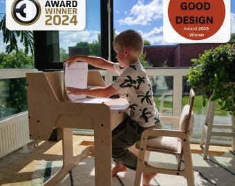 Adjustable Montessori Kids DESK with Blackboard, Clear Acrylic Board, and Sandbox for Art, Drawing, and Play | ONLY DESK