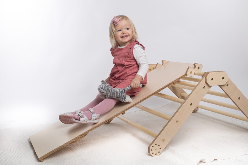 Klimdriehoek, klimplank en boog/wipwap SET: Opvouwbaar Montessori-meubilair voor ontwikkeling triangle and ramp