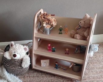 Estantería Montessori, Caja de Juguetes, Tienda de Juegos de Rol, Almacenaje de Juguetes o Ropa de Bebé, Casa de Muñecas con Ruedas de Goma Berta