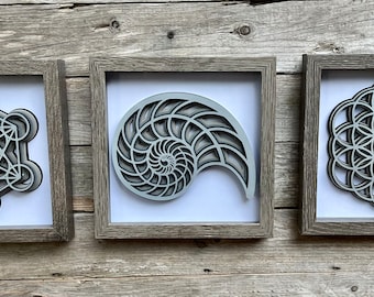 Sacred Geometry Set of 3, Greyscale Art, Sacred Geometry Wall Art, Set of 3 Wall Art, Meditation decor, Yoga decor, Sacred Geometry Art