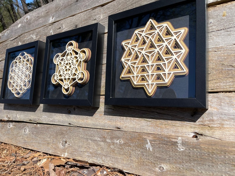 Neutral Sacred Geometry 3D Set of 3 Wall Art Etsy