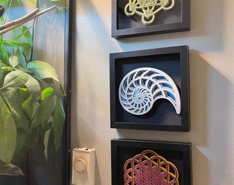 3D Layered Sacred Geometry Wall Art | Flower of Life | Fibonacci | Metatrons Cube