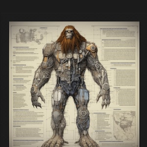 Fantasy Blueprint of Mechanized Bigfoot - Steampunk Wall Art [DIGITAL DOWNLOAD]