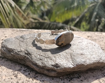 Bumblebee Jasper Stamped Bracelet, Sterling Silver, Southwestern Stone Cuff