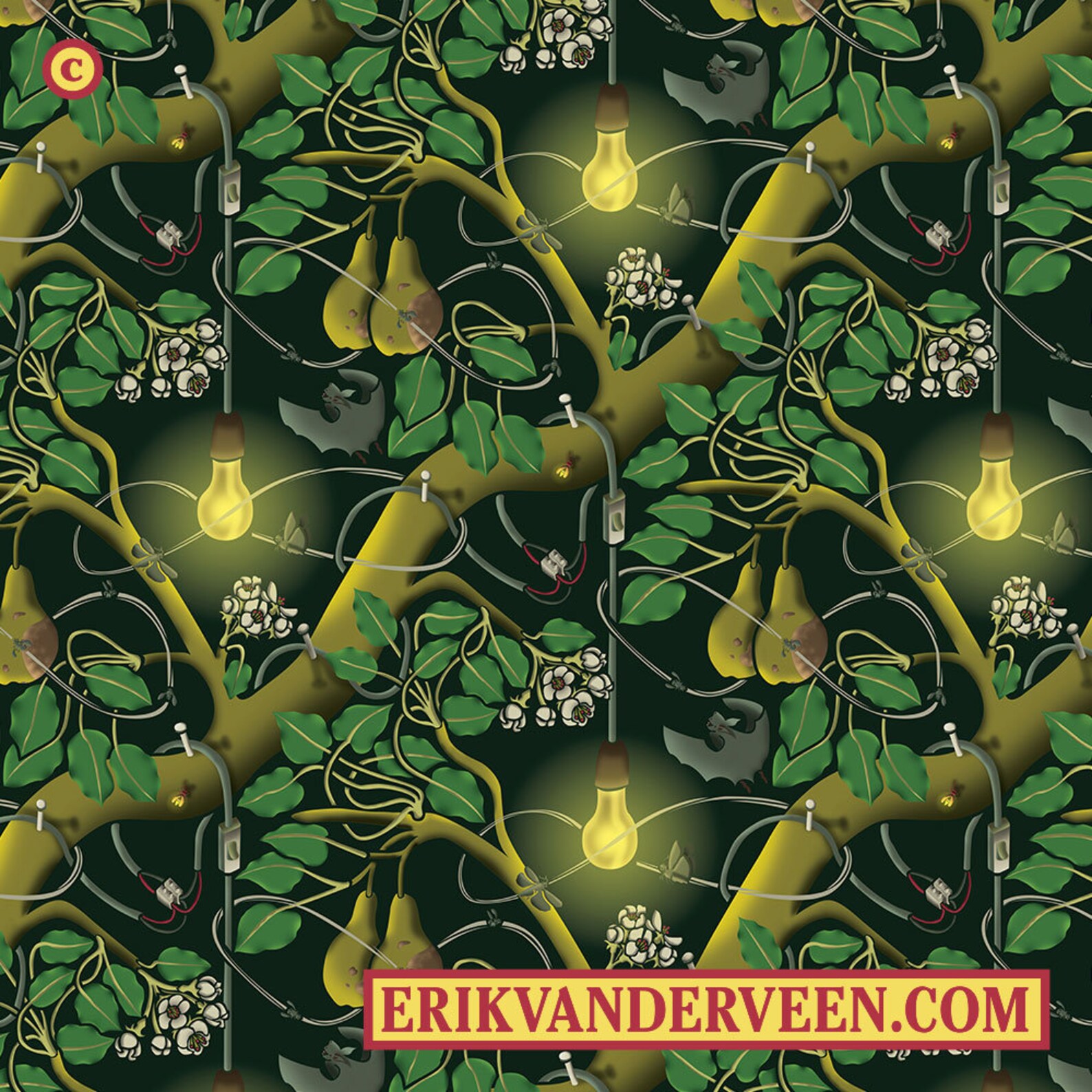 Pear Tree Forest Wallpaper With Bats & Lightbulbs Night - Etsy