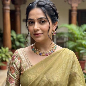 Handmade Kemp Stone Necklace, South Indian Temple Jewelry