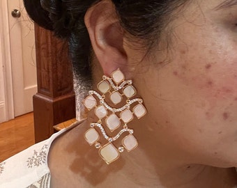 Pendientes colgantes de nácar y concha de abulón, joyería minimalista