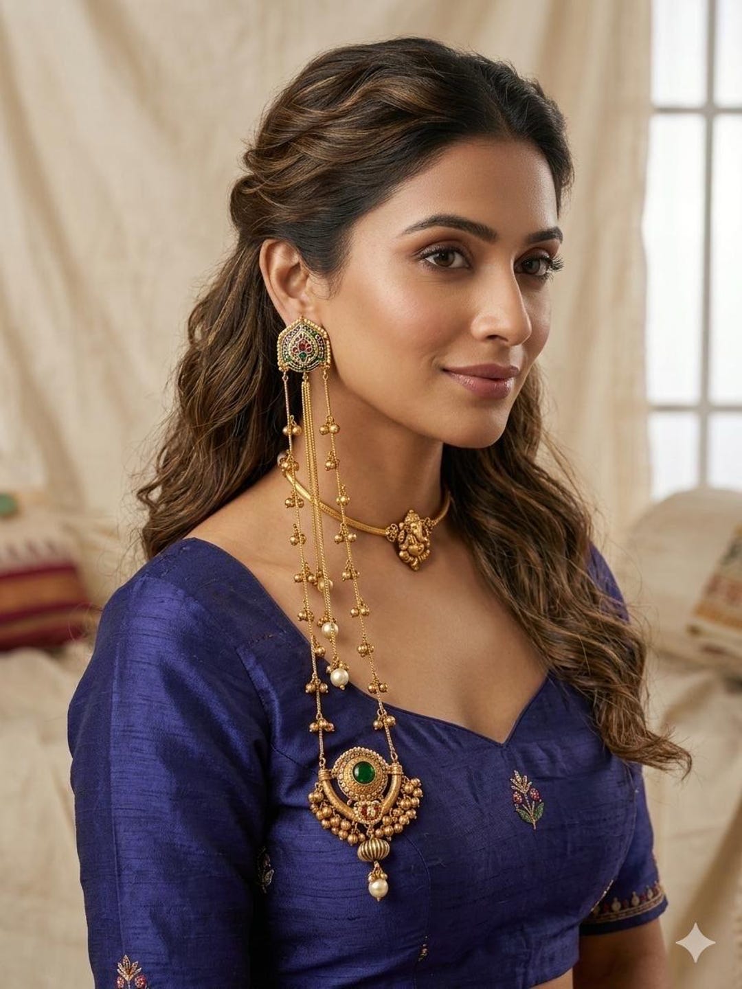 Dejhoor Kashmiri Brass Gold Fusion Long Earrings, Festive Ghungroo