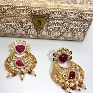 Tyaani Inspired Kundan Earrings  Indian Wedding Jewelry  Ethnic Kundan Earrings,High Quality Kundan Large  Earrings Kundan Pearl Earring