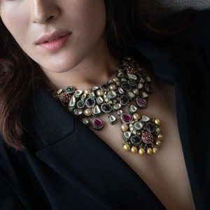 Sabyasachi Inspired Jewelry Set,Sabyasachi Choker/Long Sabhya Necklace/Stone Necklace Set/ Victorian Choker/Bollywood Jewelry/Indian Choker