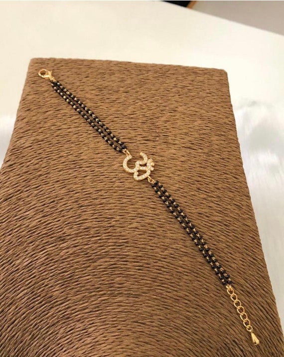 Antique Gold Mangalsutra Bracelet, Black Bead Indian Jewelry