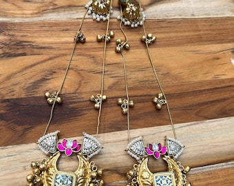 Pendientes colgantes Kundan Kashmiri, joyería étnica de fusión dorada