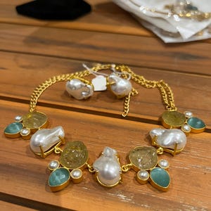 Natural stone Necklace/stone Jewelry/chic Necklace/High Quality Gold Plated/Moissanite Uncut Polki /Tyaani Jewelry/Indian Jewelery