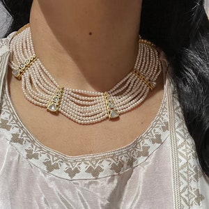 Pearl necklace/pakistani jewellery/pearl jewellery/ pearl princess necklace/ white pearls/ pearl and kundan/ necklace