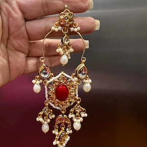 Desi Chandbali/Sabyasachi Chaandbaal Ruby Polki earrings Kundan earrings /Dull Antique gold Chandbali/ Pakistani Earrings / Statement