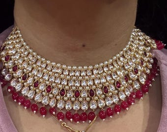 Gargantilla Kundan con tachuelas, joyería india chapada en oro