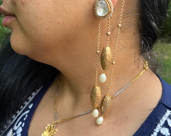 Pendientes Kundan Kashmiri hechos a mano, joyería de fusión étnica