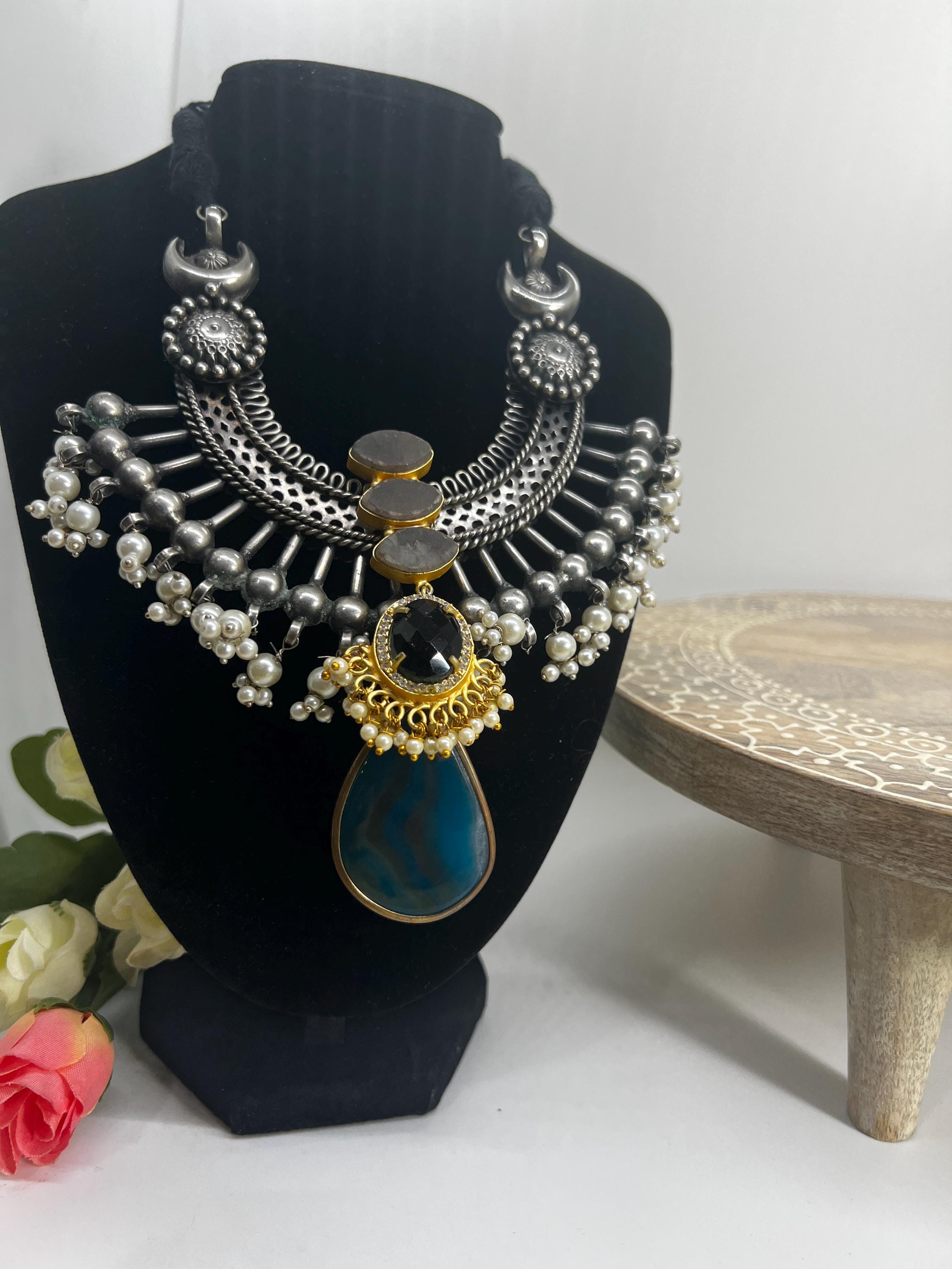 Designer Fusion SLA Long Bohemian Necklace Mala Statement Kundan
