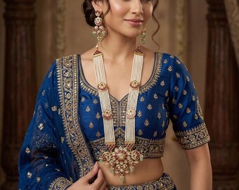 Conjunto de collar largo Kundan Polki - Inspirado en Sabyasachi, chapado en oro