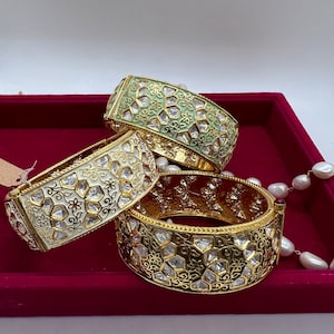 Kundan Meenakari Bangles/Kundan Bracelet/Openable Antique Gold Ruby Bangles bangle/Broad  Kada /Indian Bangles/Mint Kada/bridal bangles