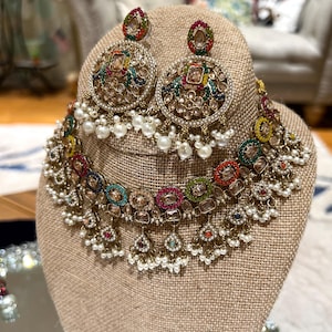 Polki Kundan jewelry/punjabi necklace/eid jewelry/Navratan set/kundan set/AC Kundan/navratan jewelry/pearl necklace/pakistani jewelry